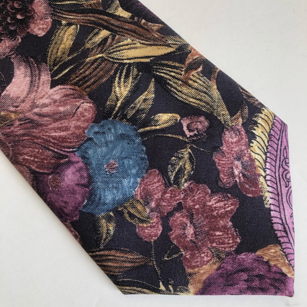 Lucarelli Floral Tie Purple Blue Green Black